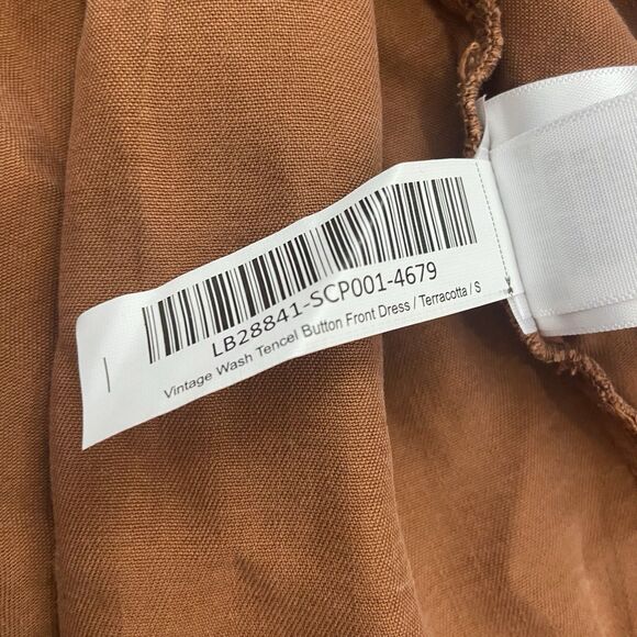 Quince Vintage Wash Tencel Button Front Tie Back Dress Terracotta Size Small - Picture 9 of 13